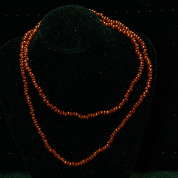 Vintage Brown Coral Seed Bead 30" Necklace - Picture 2 of 3